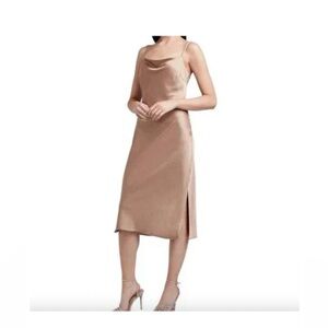 Express Brown Satin Midi Dress Small Cowl Neck Slip